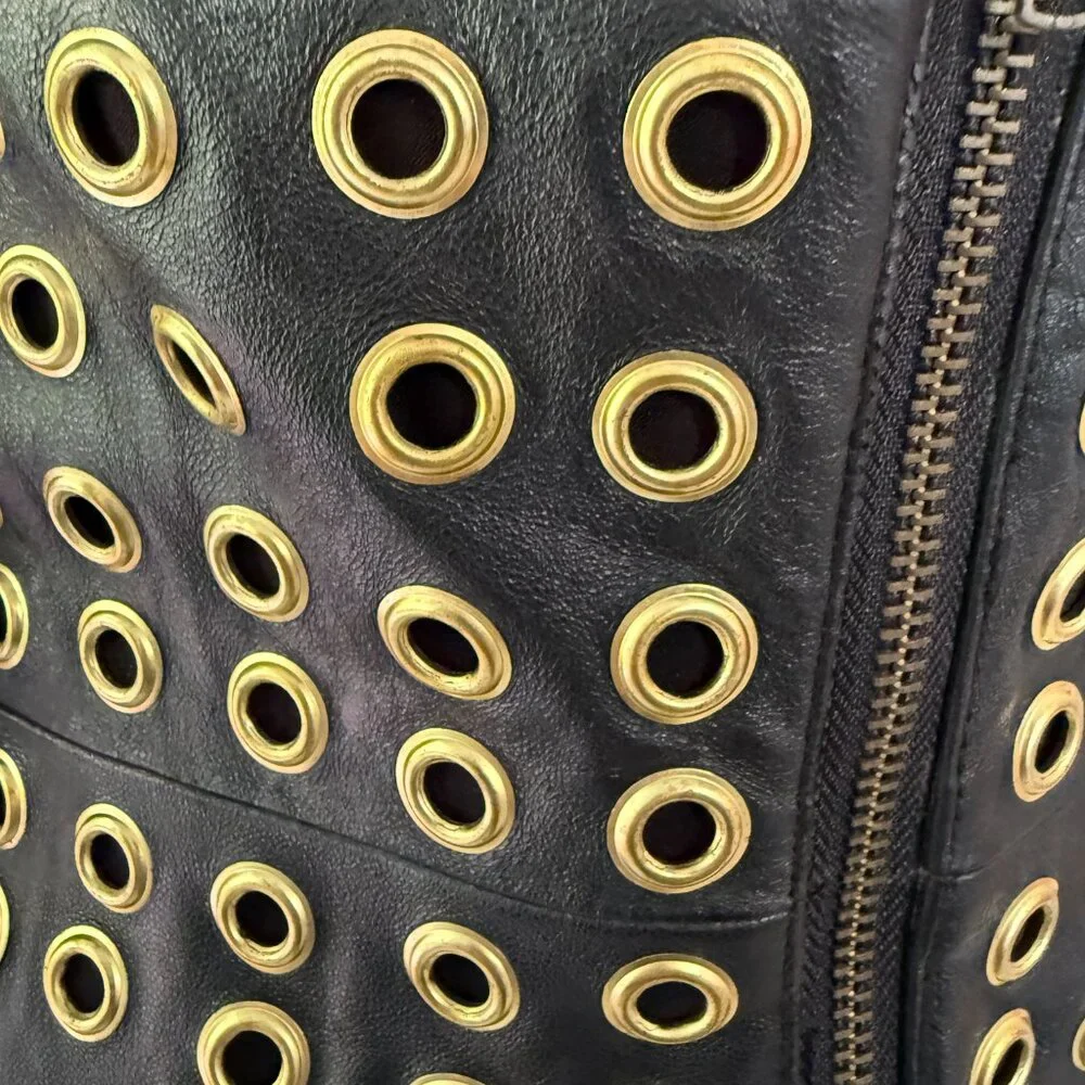 Jovani Faux Leather Long Sleeve Low Back Black Dress Size 10 Cocktail Mini Sexy - Picture 10 of 12